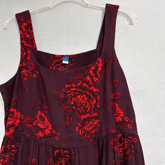 Old Navy Burgundy Orange Sun Mini Dress Fit Flared Floral Classic Summer Sz XL - Picture 2 of 9